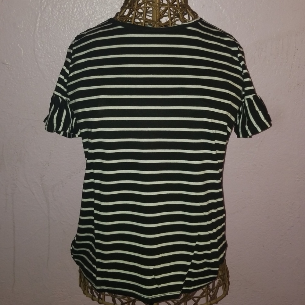 Striped ruffled sleeve blouse
